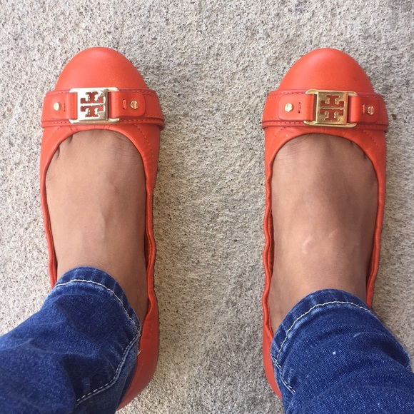 Tory Burch Shoes - TORY BURCH orange w/gold flats (7.5)